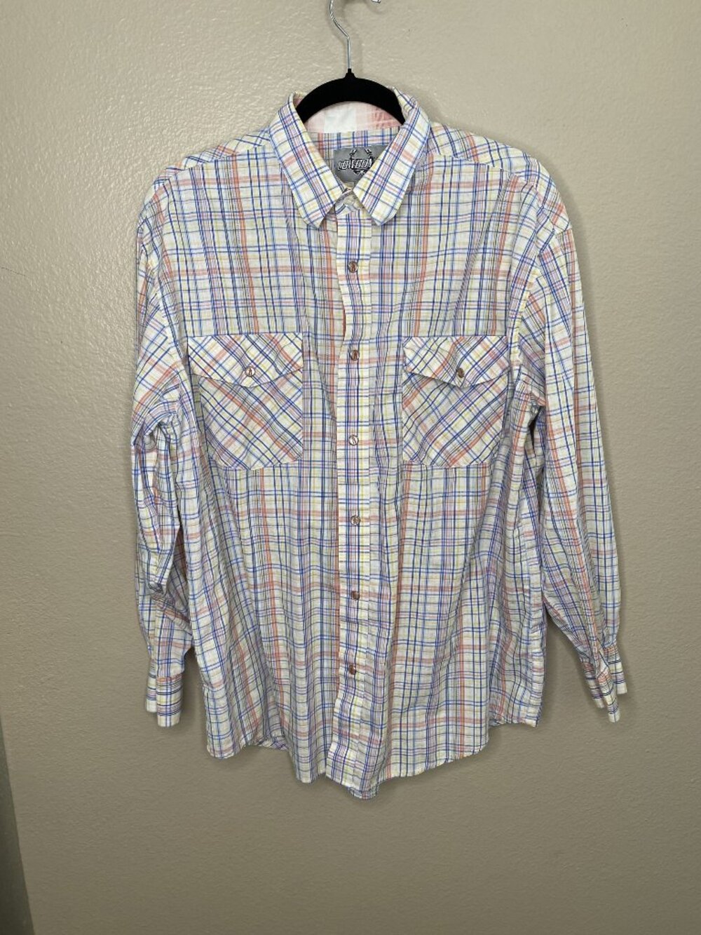 Cowboy Up Mens Plaid Western Button-Up Shirt L  Cotton Long Sleeve Multi-Color